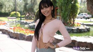 Petite Venezuelan girl is caught by young Peruvian with big cock