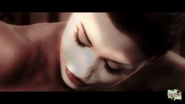 A cinematic shots of a geisha taking in her partner in elegant cowgirl