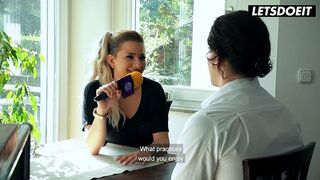 Blonde German MILF Interviews Him at the Table... Then She Starts Begging for His Cock