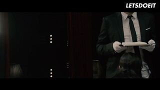 Elegant Brunette in Corset and Mask Gives Slow Teasing Blowjob, Licks Every Inch of His Shaft