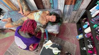 Tattoo Shop BTS - Girl Touches Her Pussy While Getting Arm Tattooed