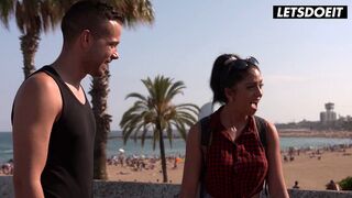 Public Pickup on a Crowded Beach Promenade... Tanned Brunette Agrees to Go Home and Get Fucked by a Stranger