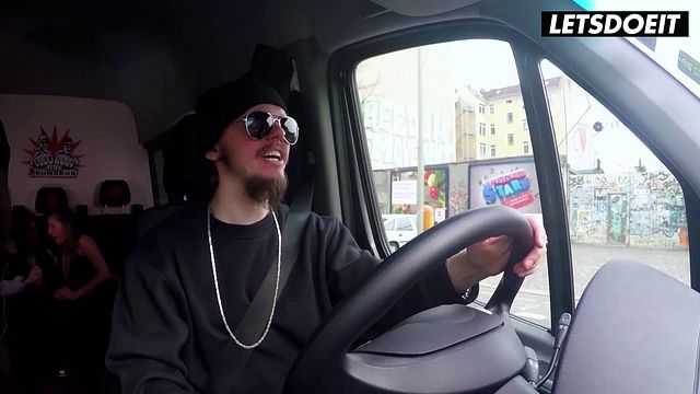 Magic Wand Pressed on His Balls... She Strokes His Hard Cock in the Van