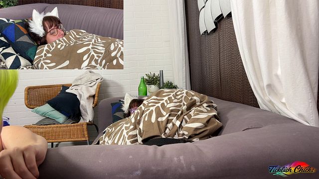 TICKLISH CHICKS - Lesbian Dommes Fae and Friend Tickle Torture Muffy in Bondage Purrito
