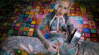 Solo BDSM Electro Play with Tight Latex Harness