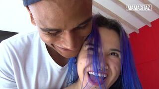 Curvy Inked Latina Gives Standing Blowjob... Can't Stop Gagging