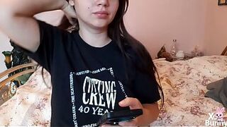 Watching porn videos in bed and masturbating