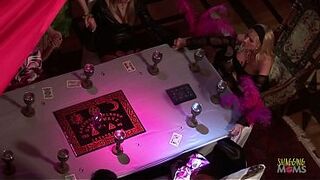 Their satanic ritual seems to have worked, but what the summoned blonde milf does, they did not expect. With a snap of her fingers, they are all nude, and many schlongs have arrived for anal shagging.