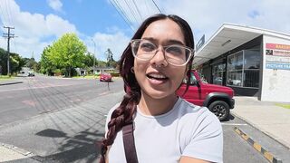 Petite Desi Mia Z masturbates outdoors on a hike