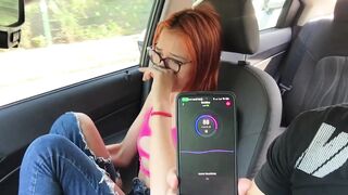 My girlfriend masturbates her pussy in my car.