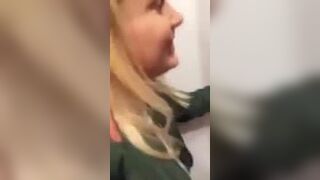 White girl in work bathroom