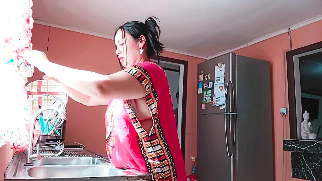 Indian stepmother gets fucked hard in the kitchen - rough sex