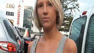 Blond Girl from Austria negotiate the price for a car