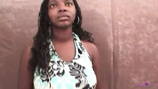 Instead of just modeling the brunette wants to please him with her ebony blowjob skills