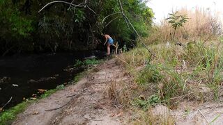 Encounter with a stranger at a waterfall ends in outdoor sex.
