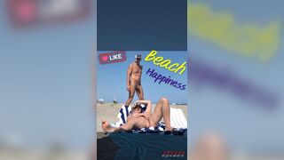 She masturbates her on the naturist beach in public with a voyeur who passes by