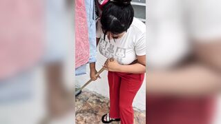 This Venezuelan was tired of sweeping my house and I made her fuck look at her ass so rich and big she has