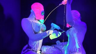 Neon Rave Girl on Girl Dildo Play