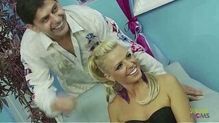 Four female friends are at a beauty salon. They are feeling horny so one of them invites two guys to fuck them. As soon as the guys appear, the ladies rip their clothes off and fuck hard in all holes.