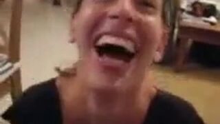 She thinks cum in her chin and mouth is funny