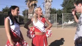 Horny Cheerleader Threesome: Licking Fingering and Triple Hole Cock Pounding