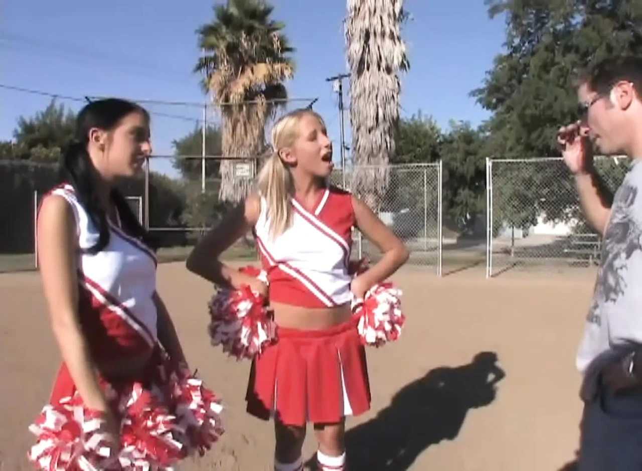 Horny Cheerleader Threesome: Licking Fingering and Triple Hole Cock Pounding