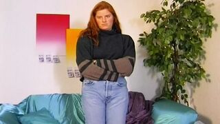 A chubby German teen showing off her shaved pussy