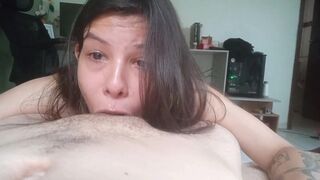 It's not just a blowjob, she swallows it all deep and doesn't get tired, deep throat