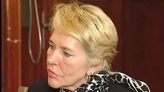 Blonde granny gets fucked in the office after sucking a hard cock