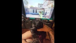 Goth gf reporting for booty while he plays the new call of duty (BO6)