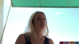 Stepmom on vacation by the ocean fucks stepson