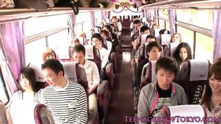 Japanese teen groupsex action babes on a bus