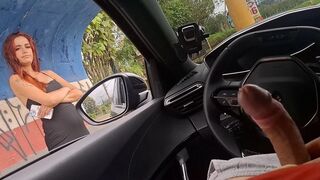 Risky Masturbation in the Car with a Hot Girl at the Bus Stop in Public!