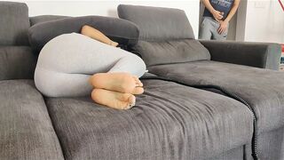 Cuckold, fucking my friend's wife on the sofa, she thought I was her husband