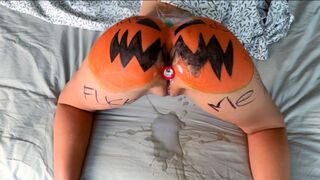 The local slut gets fucked by the whole town on Halloween